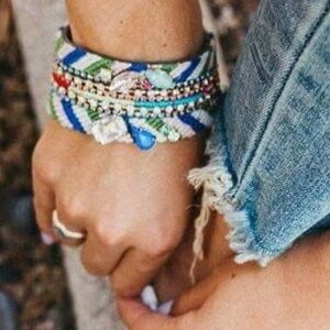 Plunder -Boho Multi-Strand Beaded Wrap Bracelet - Blue & Green